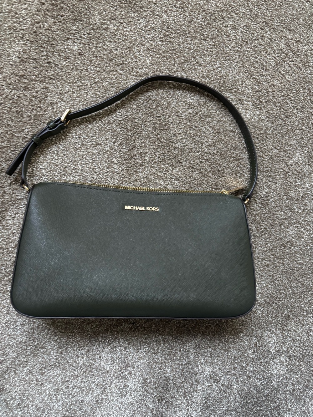 Michael Kors Dark Olive Saffiano Leather Shoulder Bag with Gold Hardware